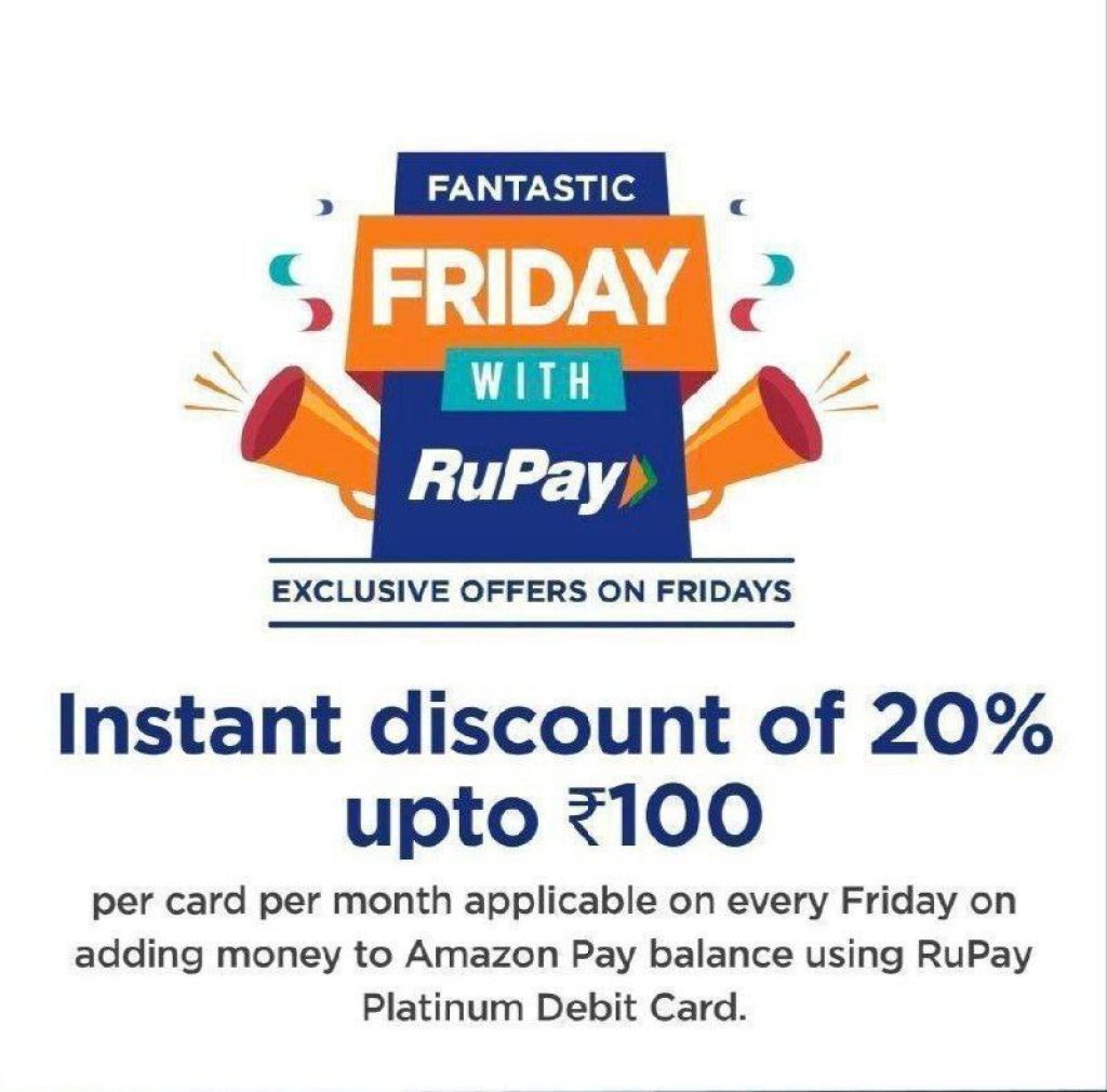 AmazonPay Super Friday bill Paymet offer with Rupay Platinum Debit Card 20% Off Upto Rs.100